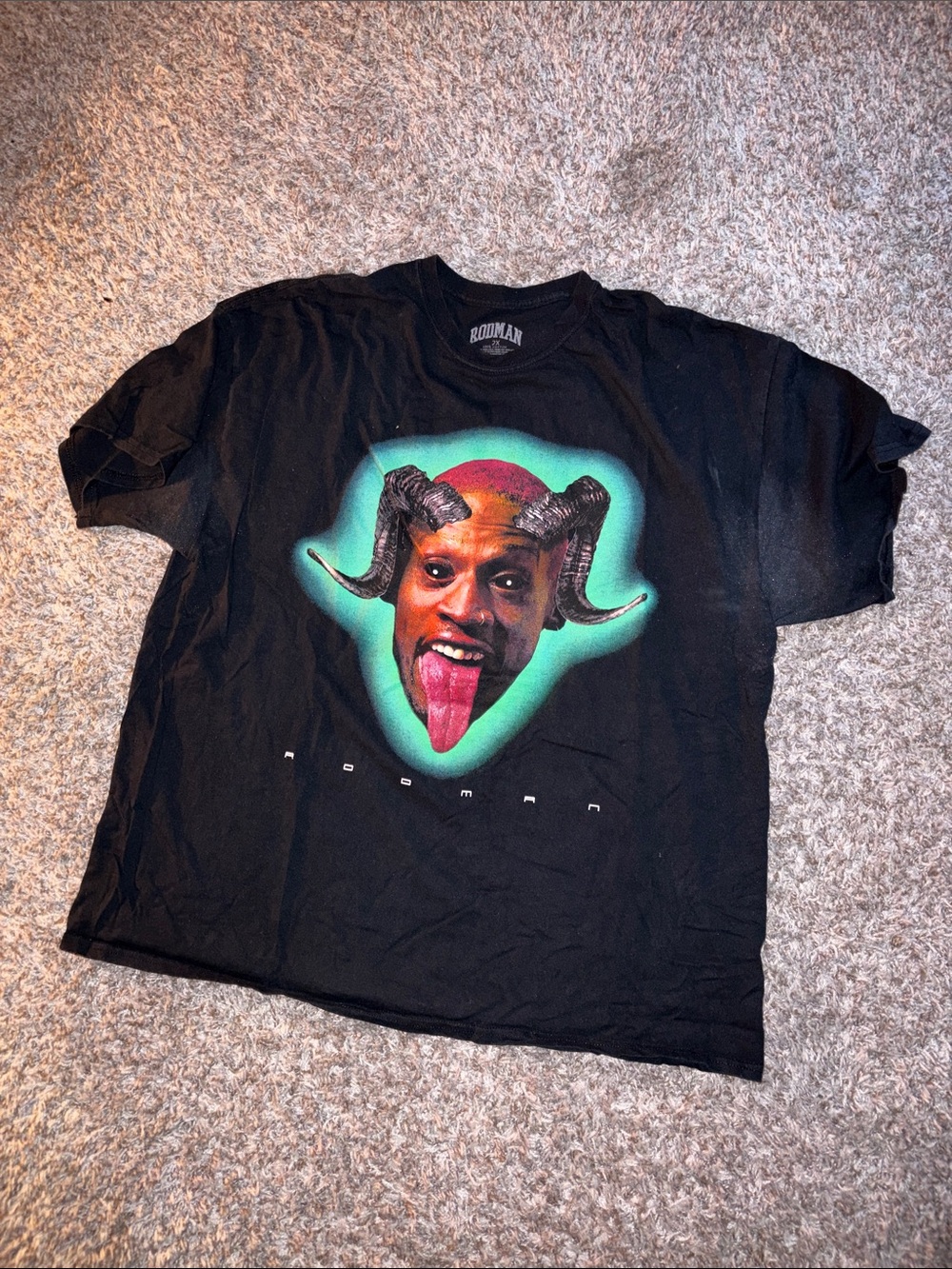 Dennis rodman nba Black Graphic Tee with Neon Green Accent